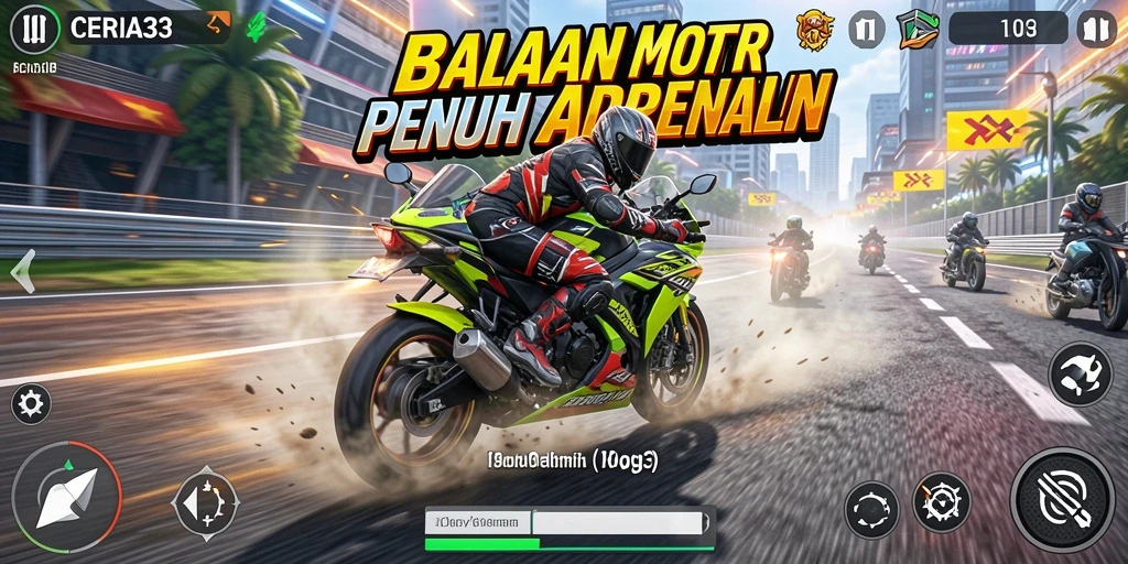 Tampilan gameplay balapan motor yang menegangkan di CERIA33.