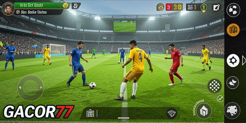 Tampilan gameplay menegangkan di GACOR77 dengan aksi sepak bola.