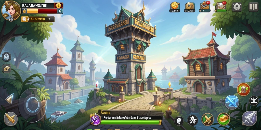 Tangkapan layar gameplay <strong>RAJABANDAR88</strong> yang menampilkan pertempuran Tower Defense yang seru.